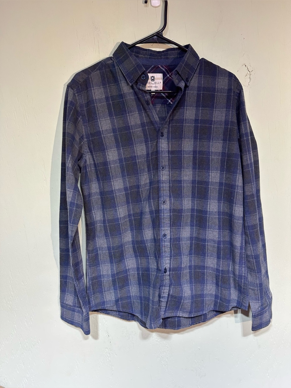 Steel & Jelly blue and gray plaid long sleeve button up shirt mens size medium